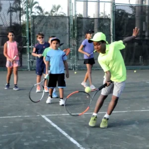 NMBA junior tennis players group training session North Miami Beach Academy