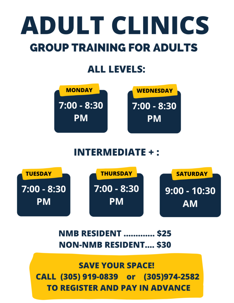 NMBA adult group tennis training schedule flyer North Miami Beach
