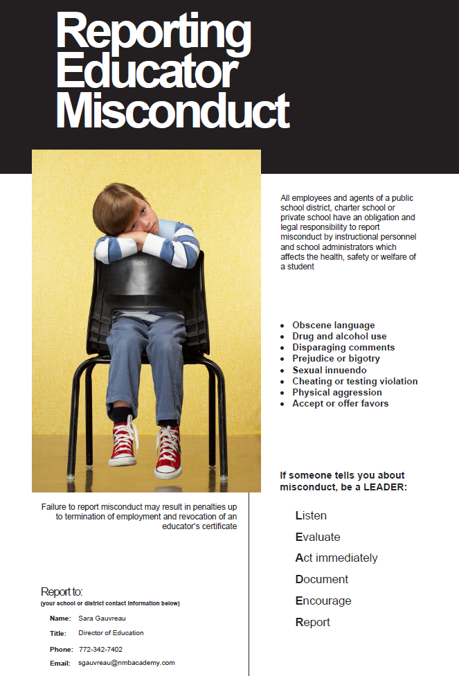 Florida Department of Education Educator Misconduct Reporting Requirements Notice